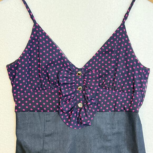 Velvet Heart Polka Dot Ruffle Button Babydoll Dress Size M Empire Waist Retro - Picture 3 of 10